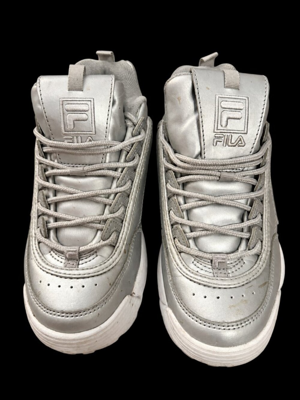 FILA Metallic Silver Chunky Sneakers – Women's 9